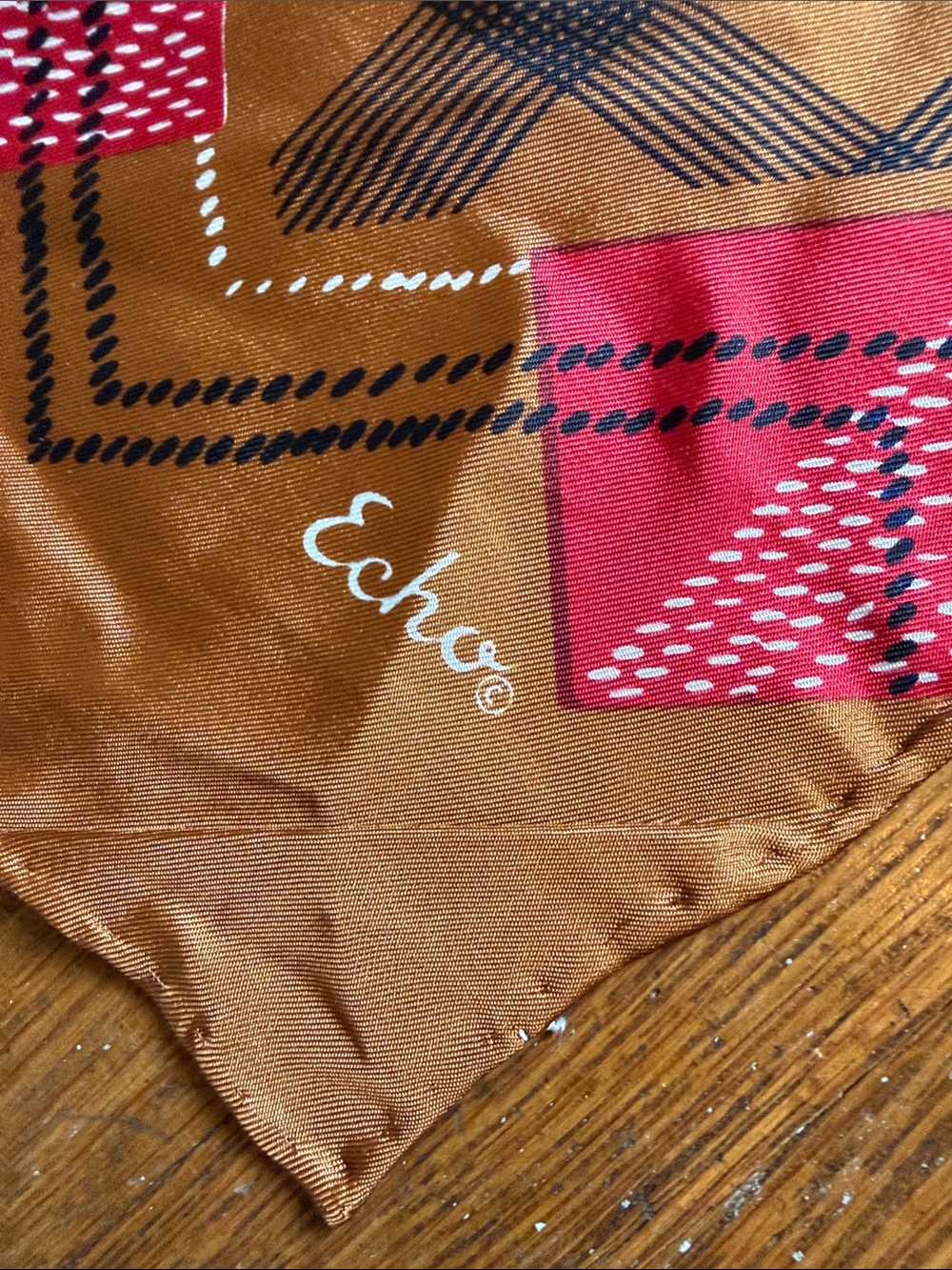 Echo Design Brown & Red Geometric Silk Scarf